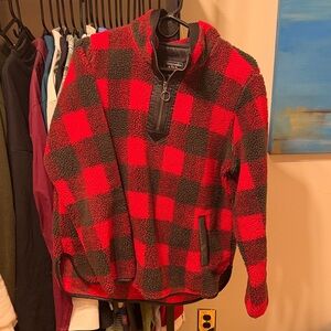 Abercrombie & Fitch Red and Black Checkered Ski Jacket